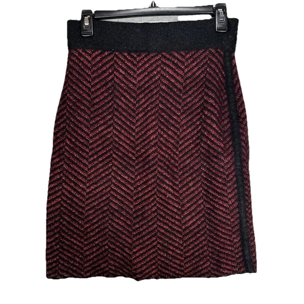 Jia Collection Reversible Glenda Wool Blend Skirt Red Black Chevron Size Small